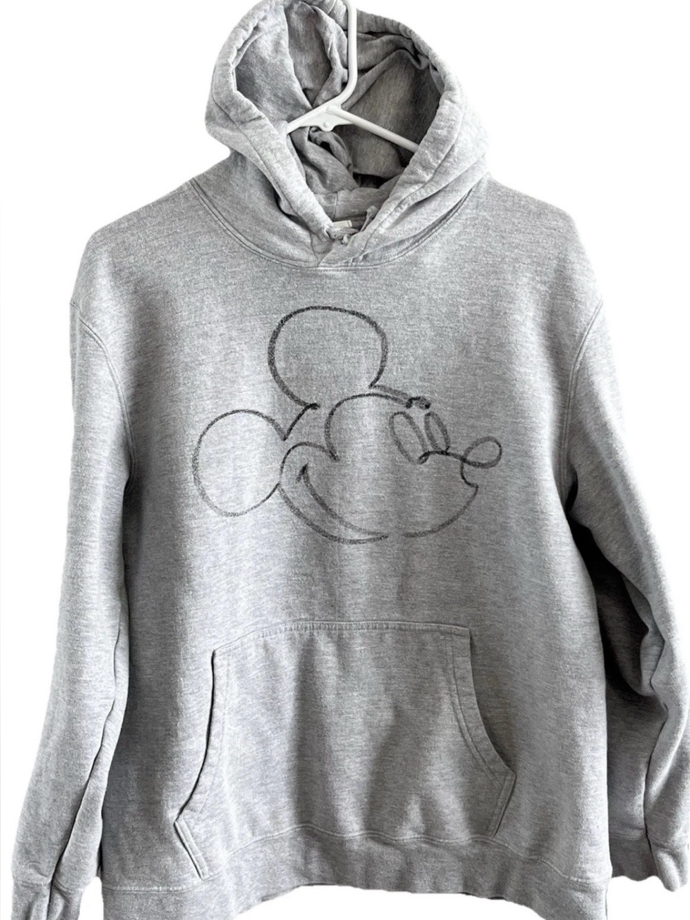 Disney Mickey Mouse Hoodie Gray Pullover L Y2K Cozy Streetwear Minimal